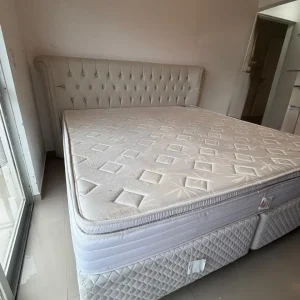 CABECEIRA E CAMA KING SIZE – CAPITONÊ – TECIDO ALGODÃO – 2 BOXES + COLCHÃO -P032-7