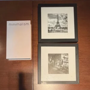 CONJUNTO PARA DECORAÇÃO – LIVRO FALSO DECORATIVO + PAR DE QUADRINHOS PRETO E BRANCO – PARIS, MON AMOUR ! – A122-11