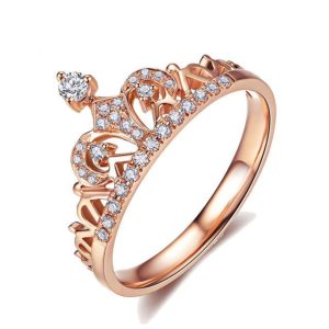 Anel coroa cintilante cor-de-rosa